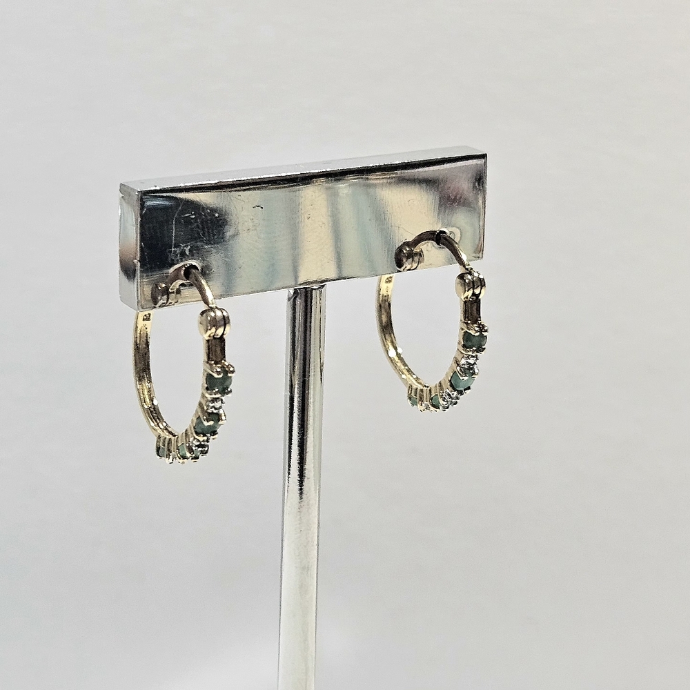 Vintage Jade and Diamond Hoop Earrings - Picture 9 of 10